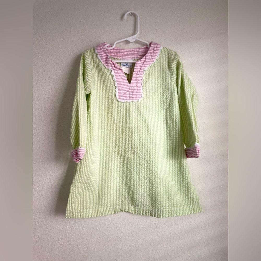 Florence Eiseman Lime Green and Pink Gingham Long Sleeve Dress size 5